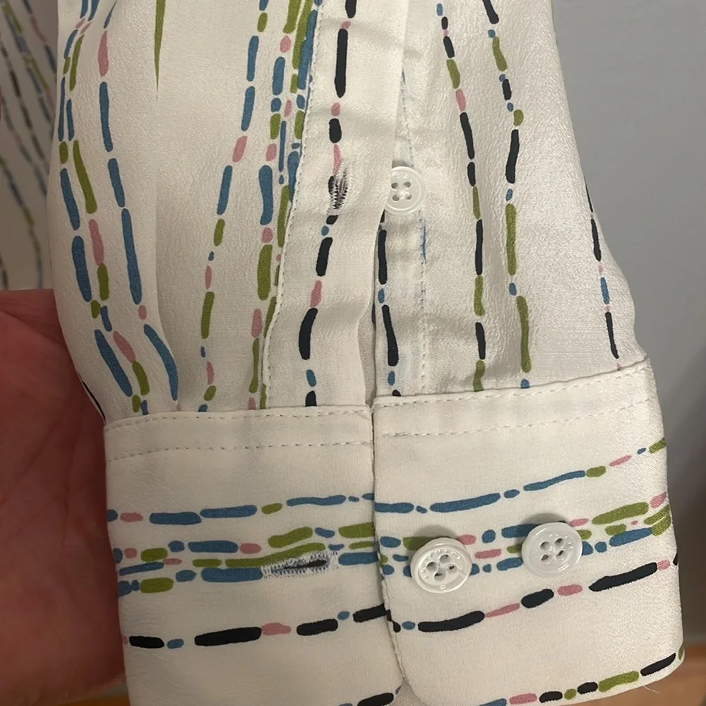 Equipment Femme Multi Color Print 100% Silk Button Down Top Size Large_3
